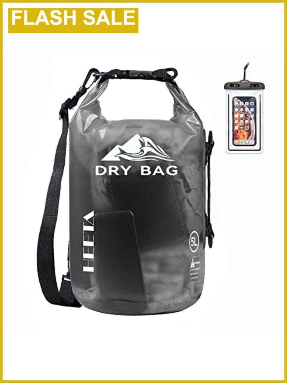 HEETA Waterproof Dry Bag Backpack PVC 5L with Phone Case